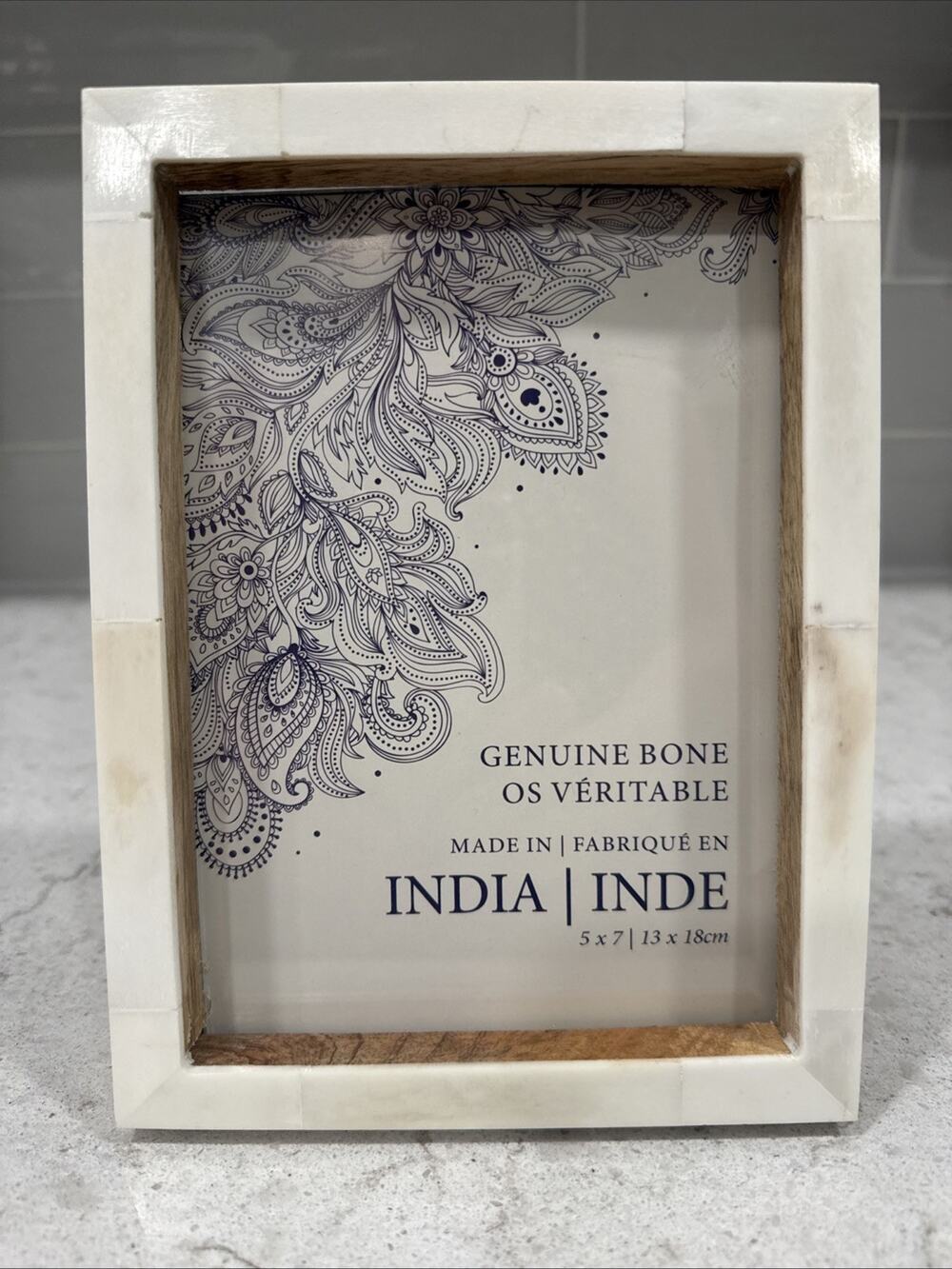 WHITE Genuine Bone Inlay 5x7 Wood Photo Picture Frame Handcrafted Rustic Western